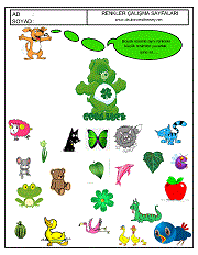 okul öncesi renkler çalışma sayfaları; verilen resimle aynı renkte olan resimleri işaretle